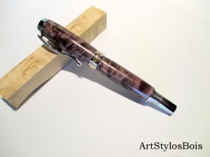 Purple stabilized poplar burl rollerball pen